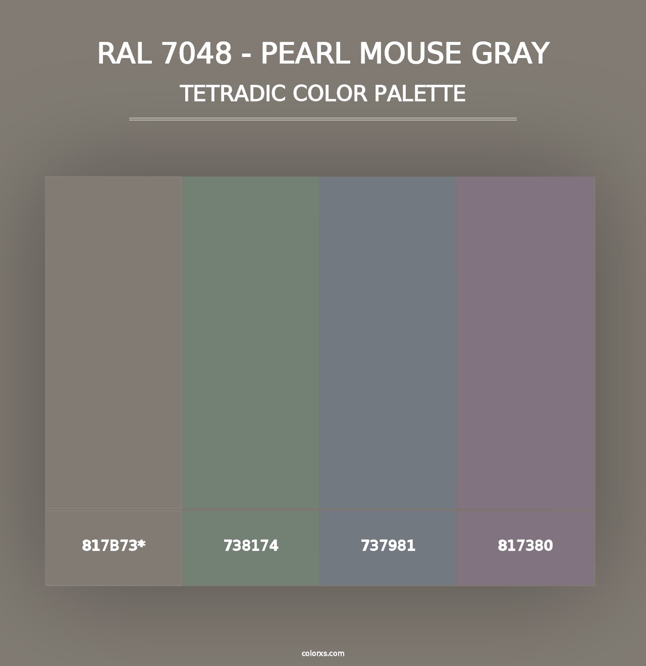 RAL 7048 - Pearl Mouse Gray - Tetradic Color Palette