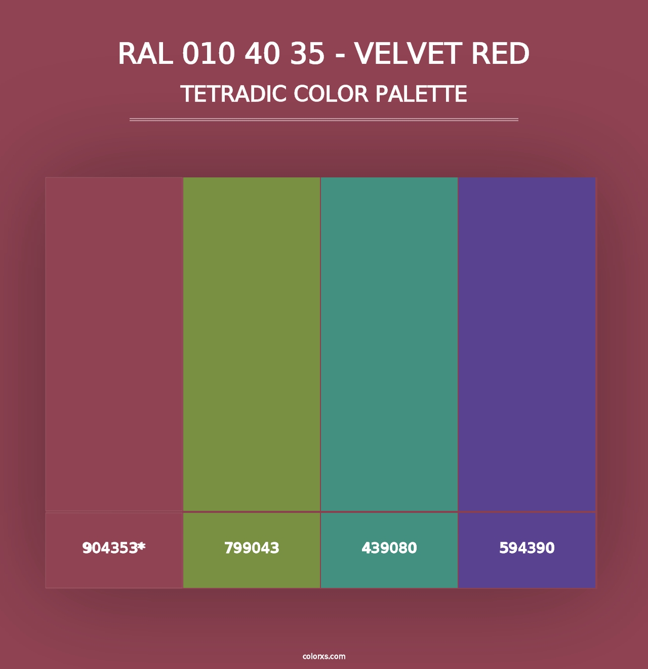 RAL 010 40 35 - Velvet Red - Tetradic Color Palette