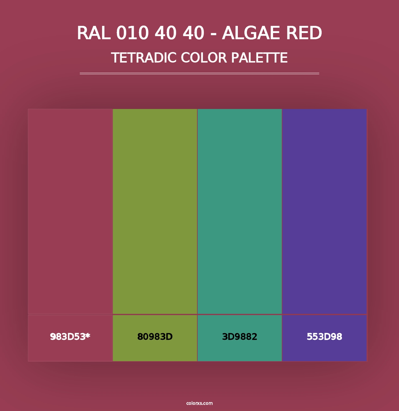 RAL 010 40 40 - Algae Red - Tetradic Color Palette