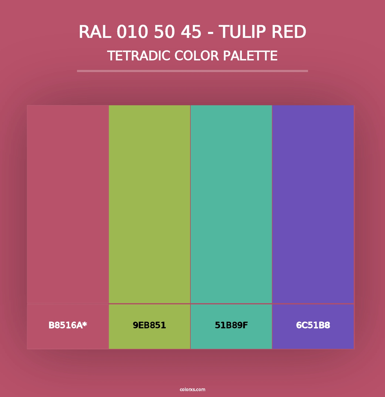 RAL 010 50 45 - Tulip Red - Tetradic Color Palette