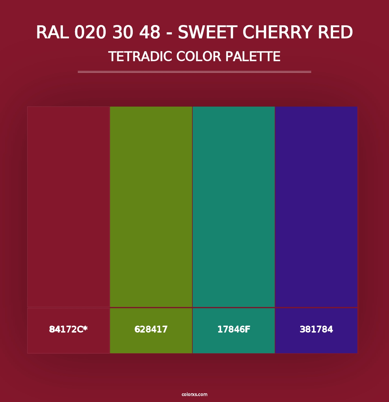 RAL 020 30 48 - Sweet Cherry Red - Tetradic Color Palette