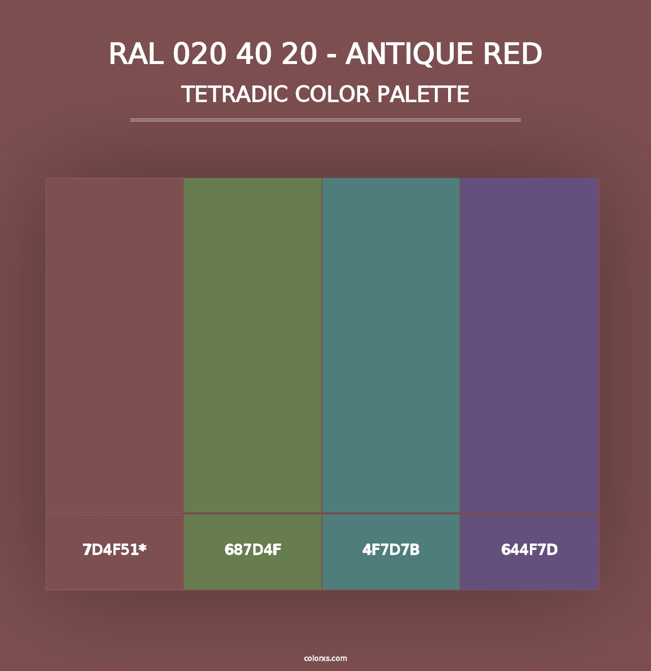 RAL 020 40 20 - Antique Red - Tetradic Color Palette