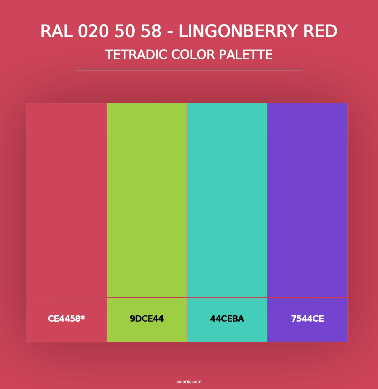 RAL 020 50 58 - Lingonberry Red - Tetradic Color Palette