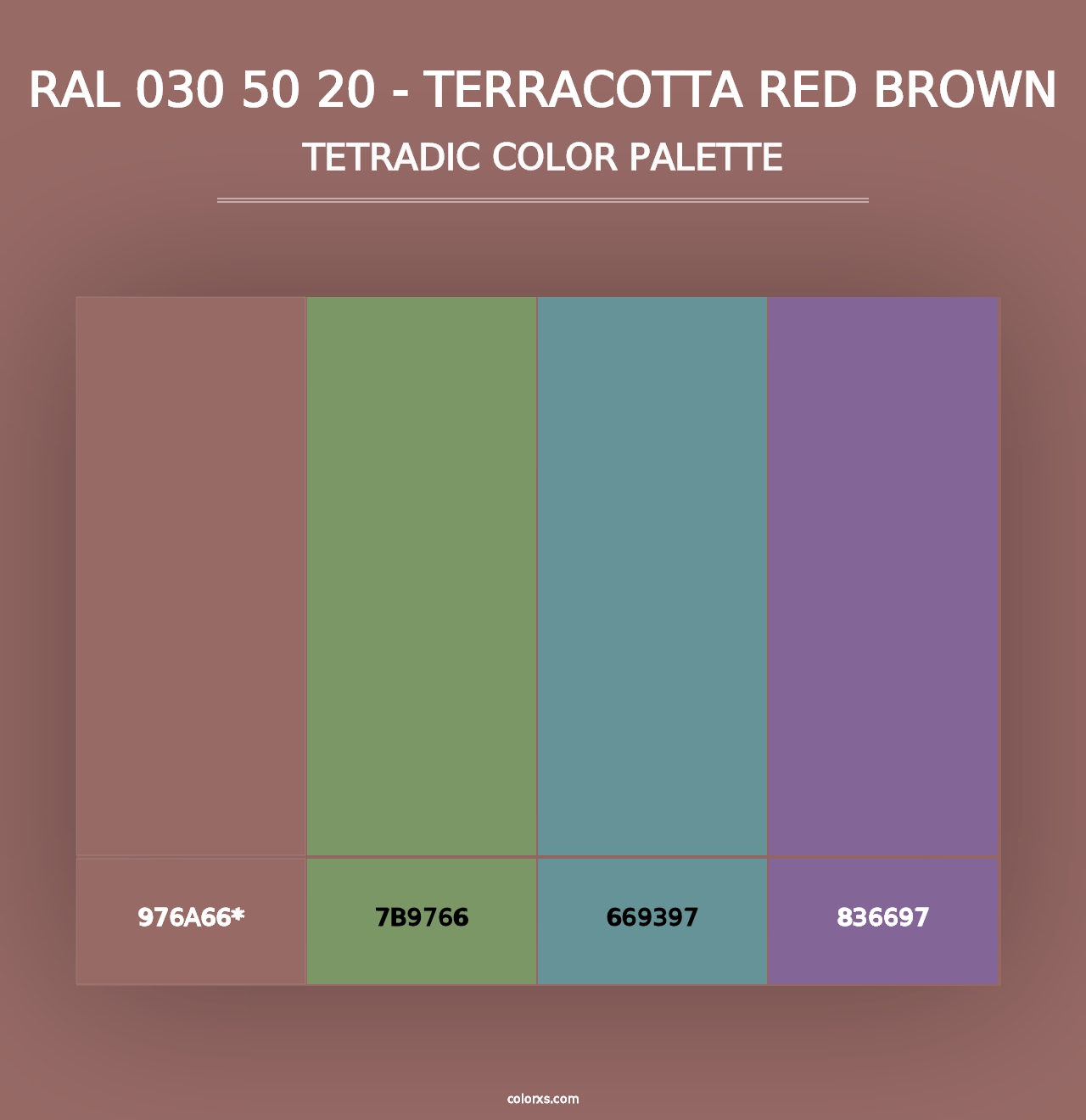 RAL 030 50 20 - Terracotta Red Brown - Tetradic Color Palette