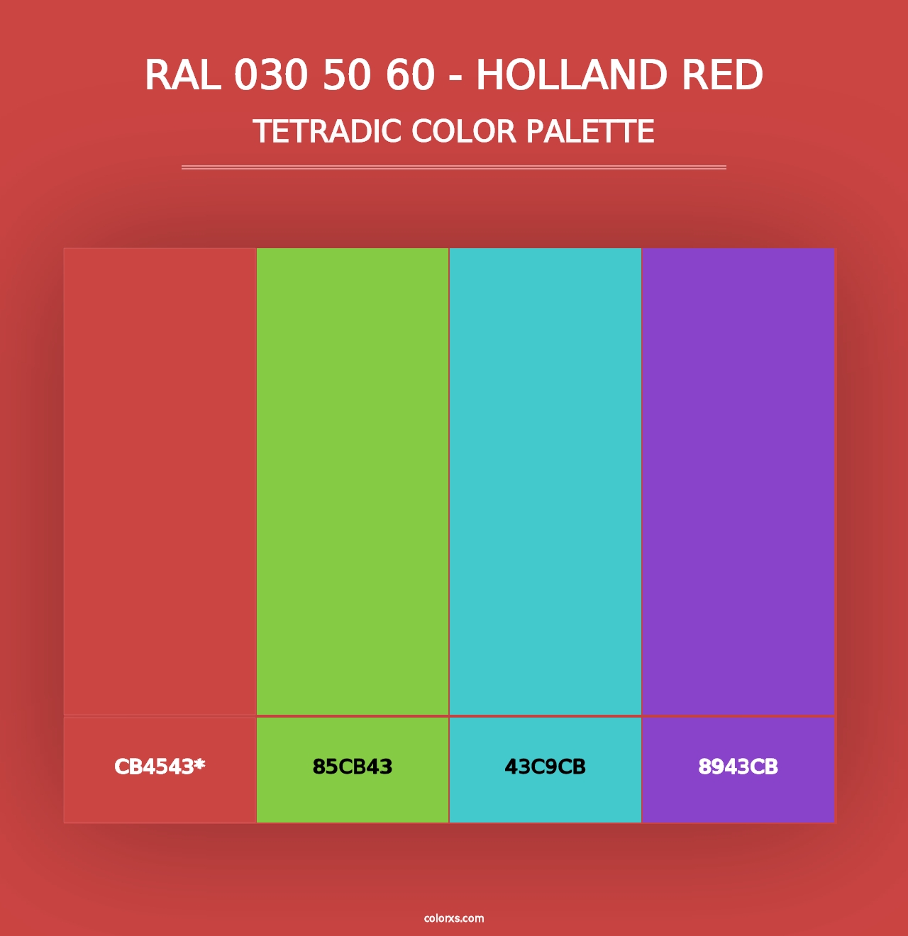 RAL 030 50 60 - Holland Red - Tetradic Color Palette