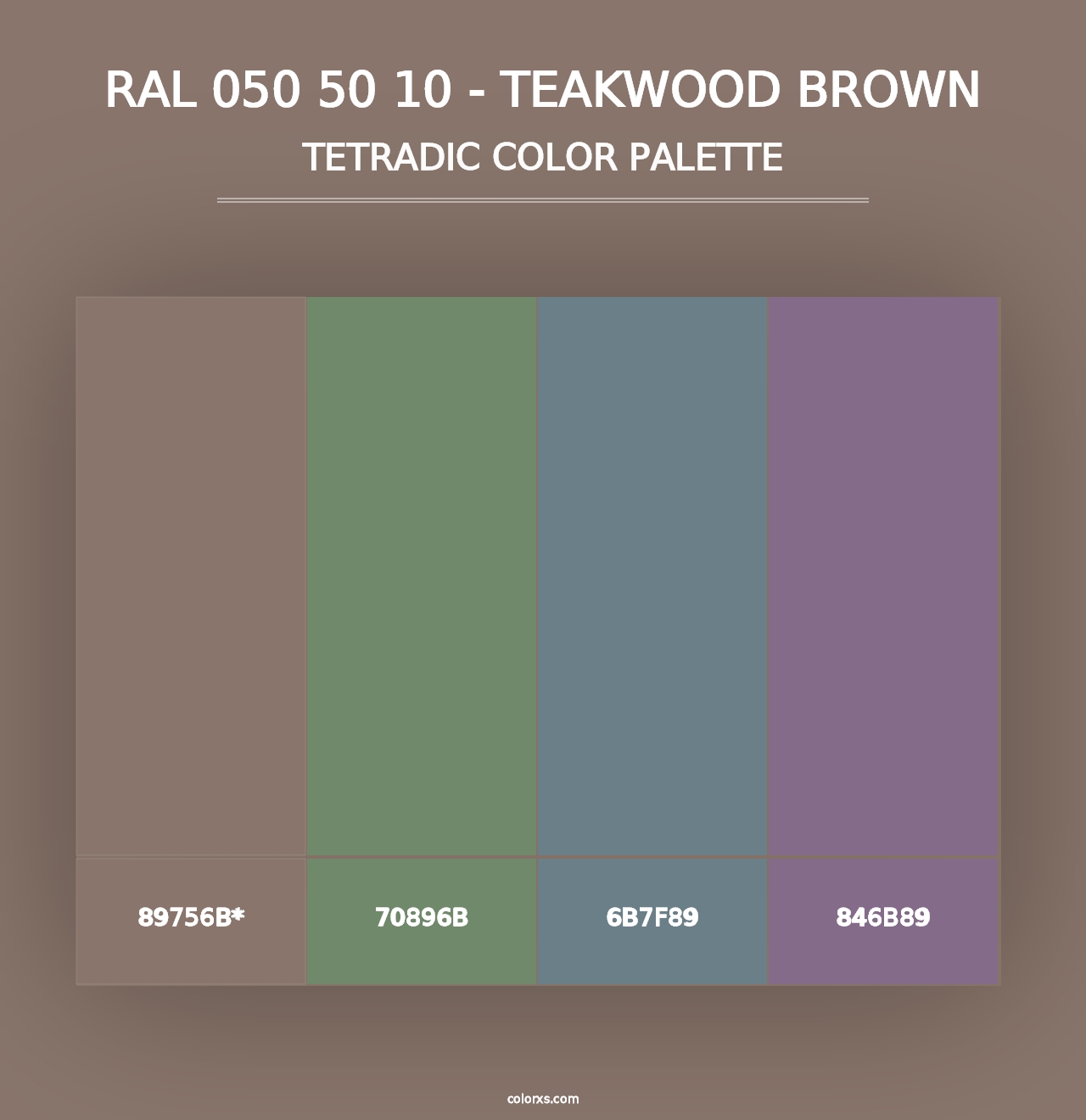 RAL 050 50 10 - Teakwood Brown - Tetradic Color Palette