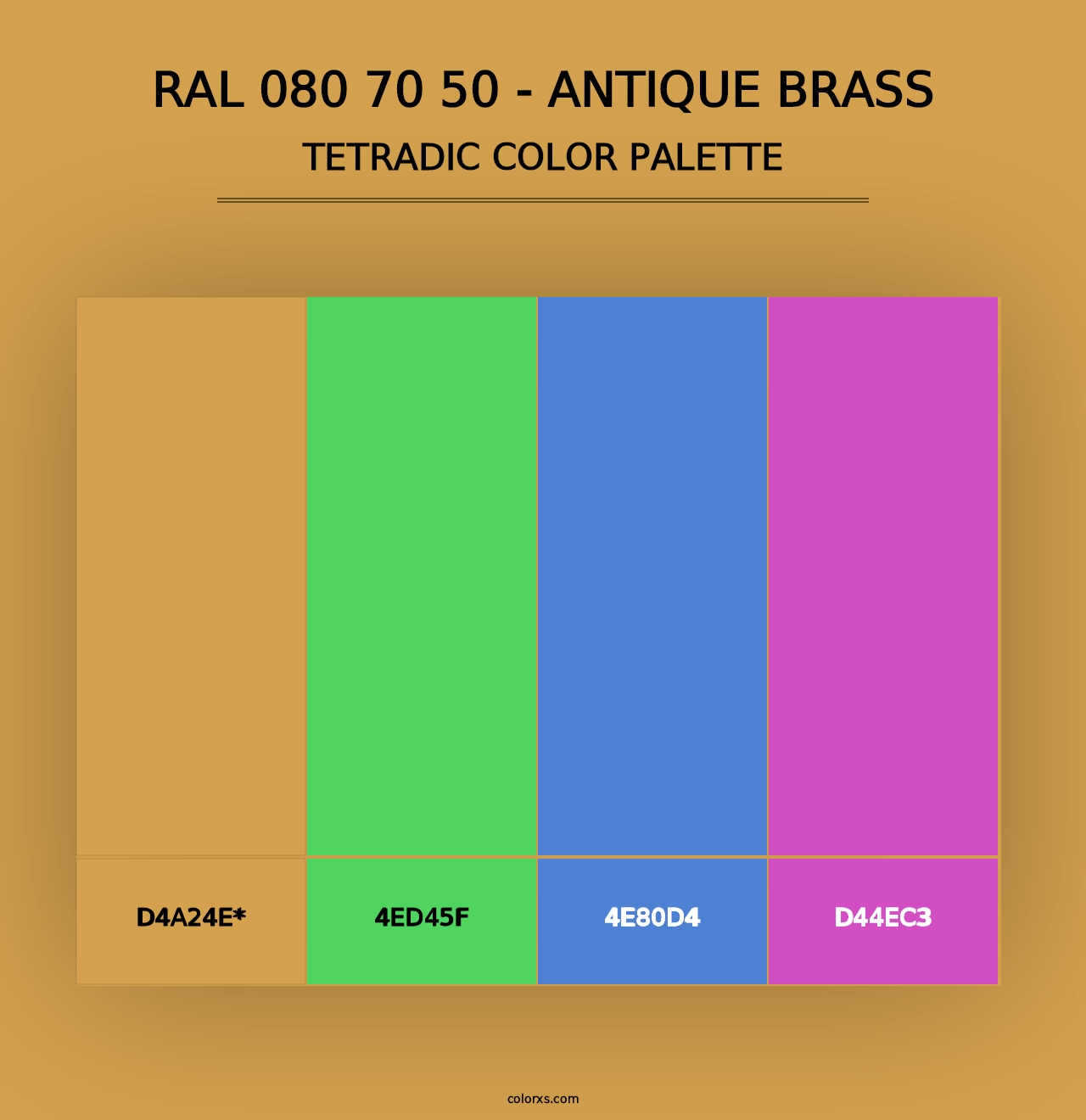 RAL 080 70 50 - Antique Brass - Tetradic Color Palette