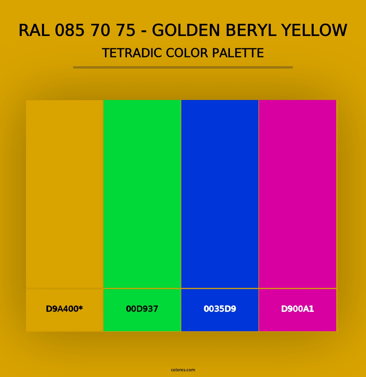 RAL 085 70 75 - Golden Beryl Yellow - Tetradic Color Palette