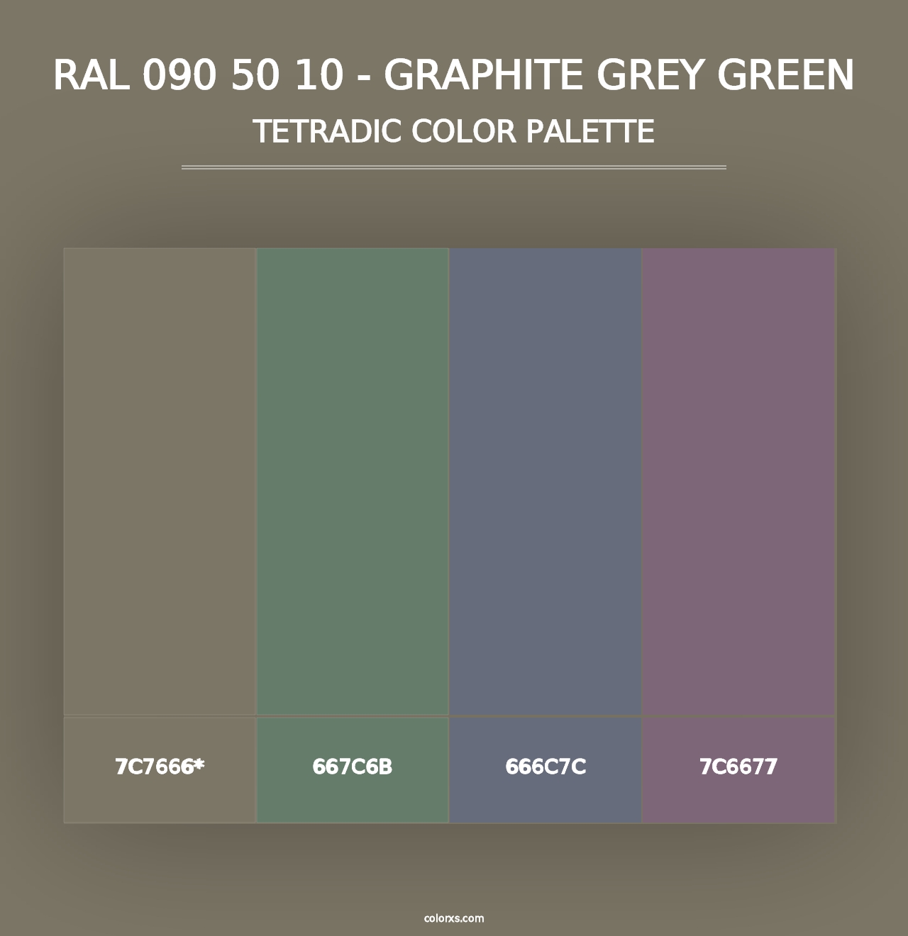 RAL 090 50 10 - Graphite Grey Green - Tetradic Color Palette