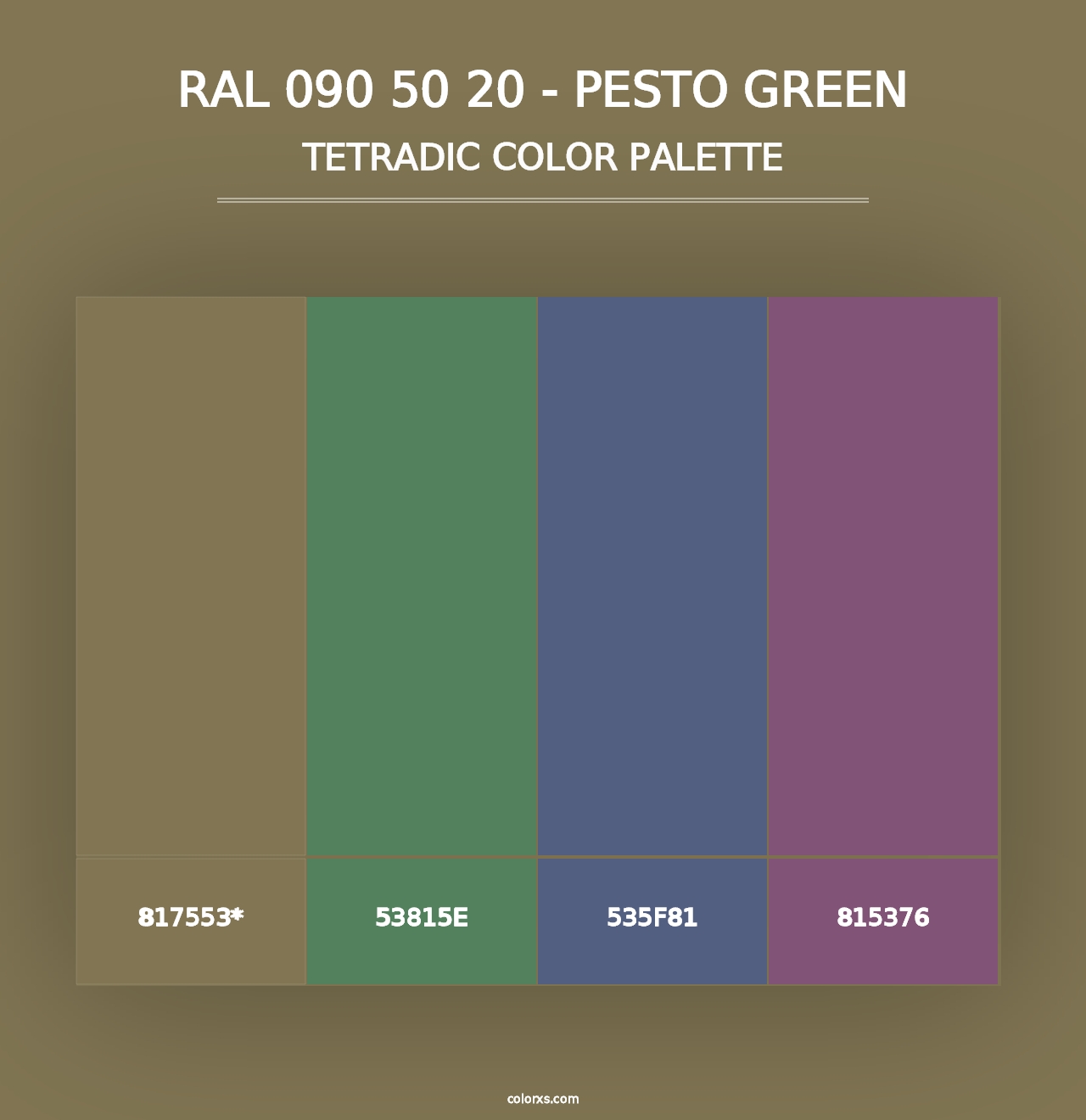 RAL 090 50 20 - Pesto Green - Tetradic Color Palette