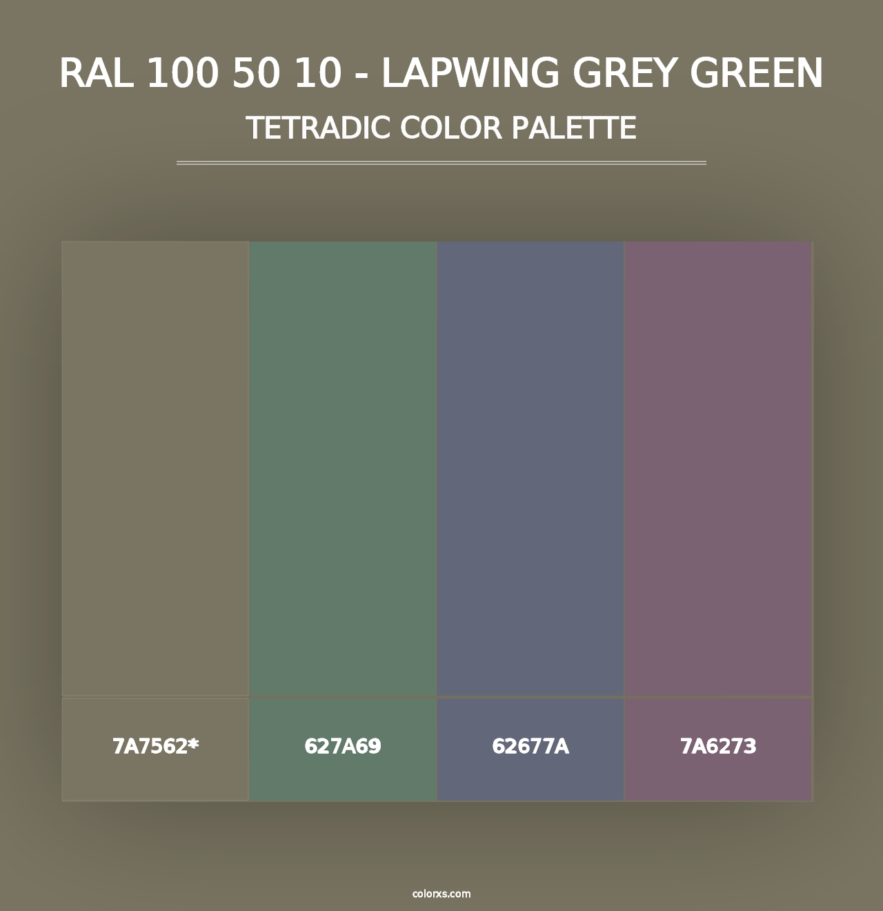 RAL 100 50 10 - Lapwing Grey Green - Tetradic Color Palette