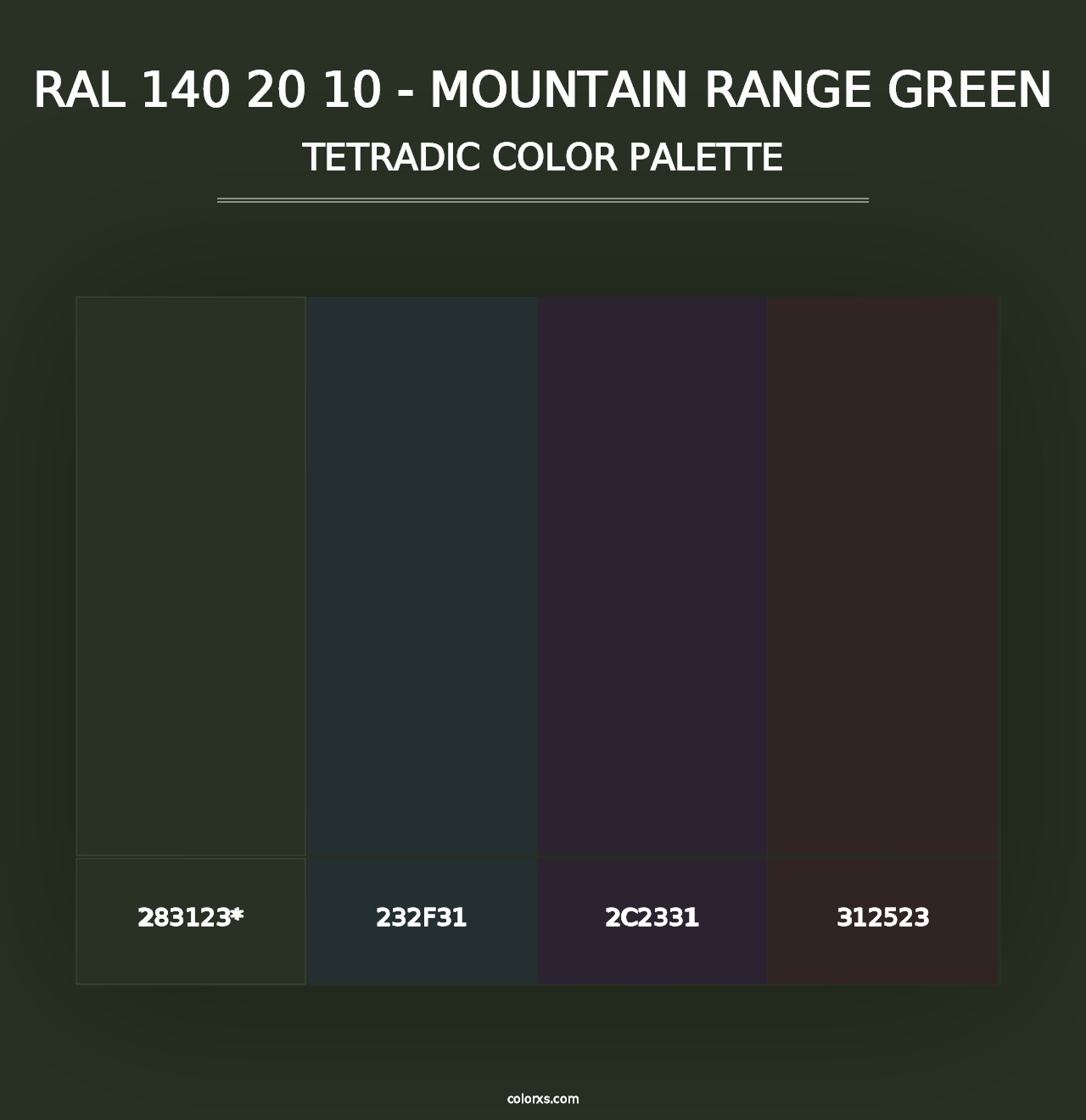 RAL 140 20 10 - Mountain Range Green - Tetradic Color Palette