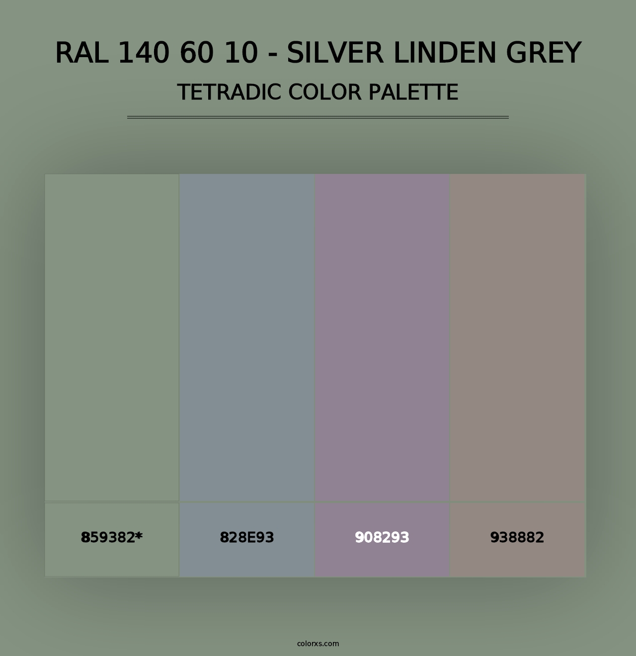 RAL 140 60 10 - Silver Linden Grey - Tetradic Color Palette