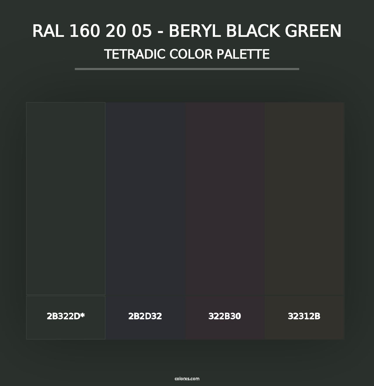 RAL 160 20 05 - Beryl Black Green - Tetradic Color Palette