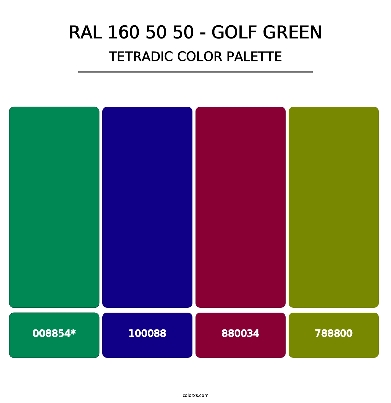 RAL 160 50 50 - Golf Green - Tetradic Color Palette