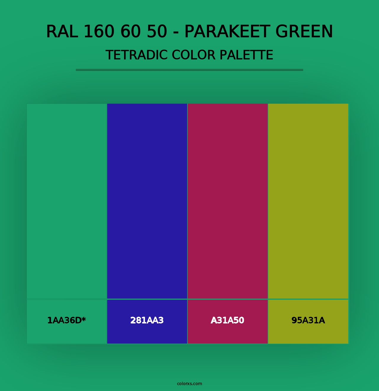 RAL 160 60 50 - Parakeet Green - Tetradic Color Palette