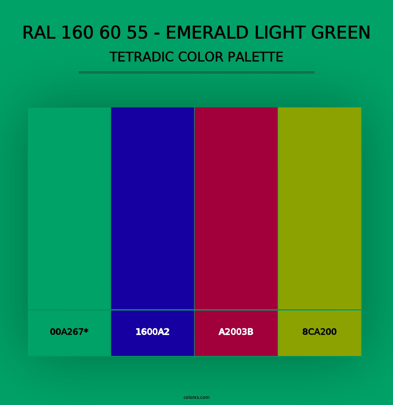 RAL 160 60 55 - Emerald Light Green - Tetradic Color Palette