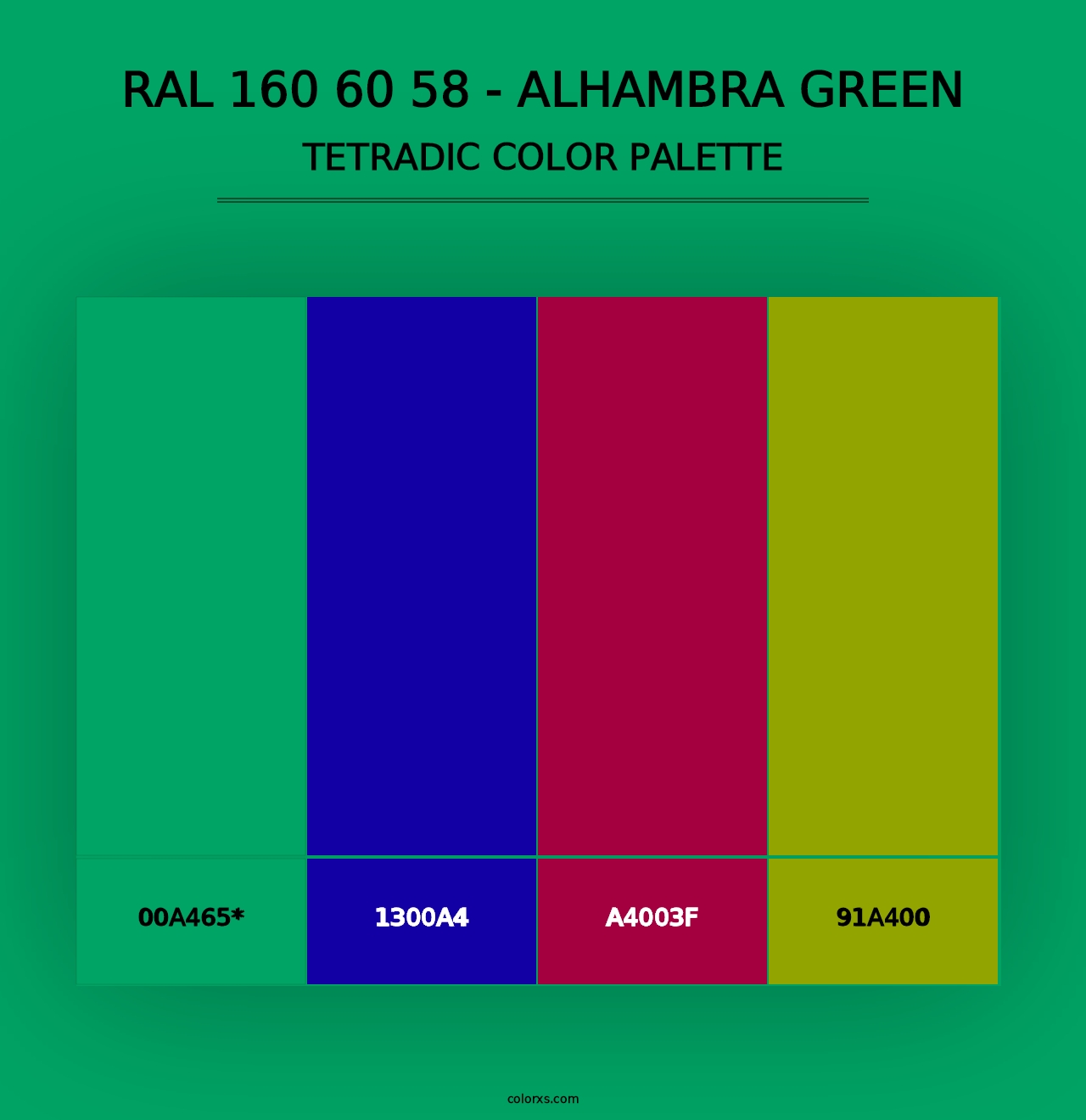 RAL 160 60 58 - Alhambra Green - Tetradic Color Palette