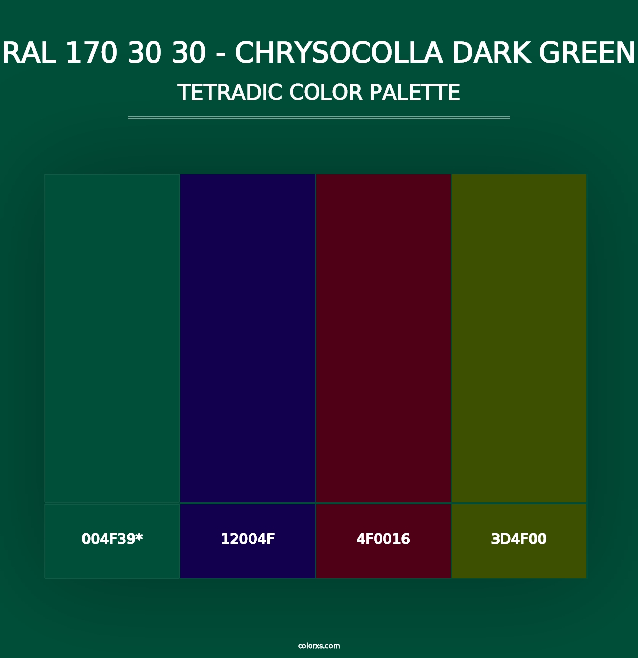 RAL 170 30 30 - Chrysocolla Dark Green - Tetradic Color Palette