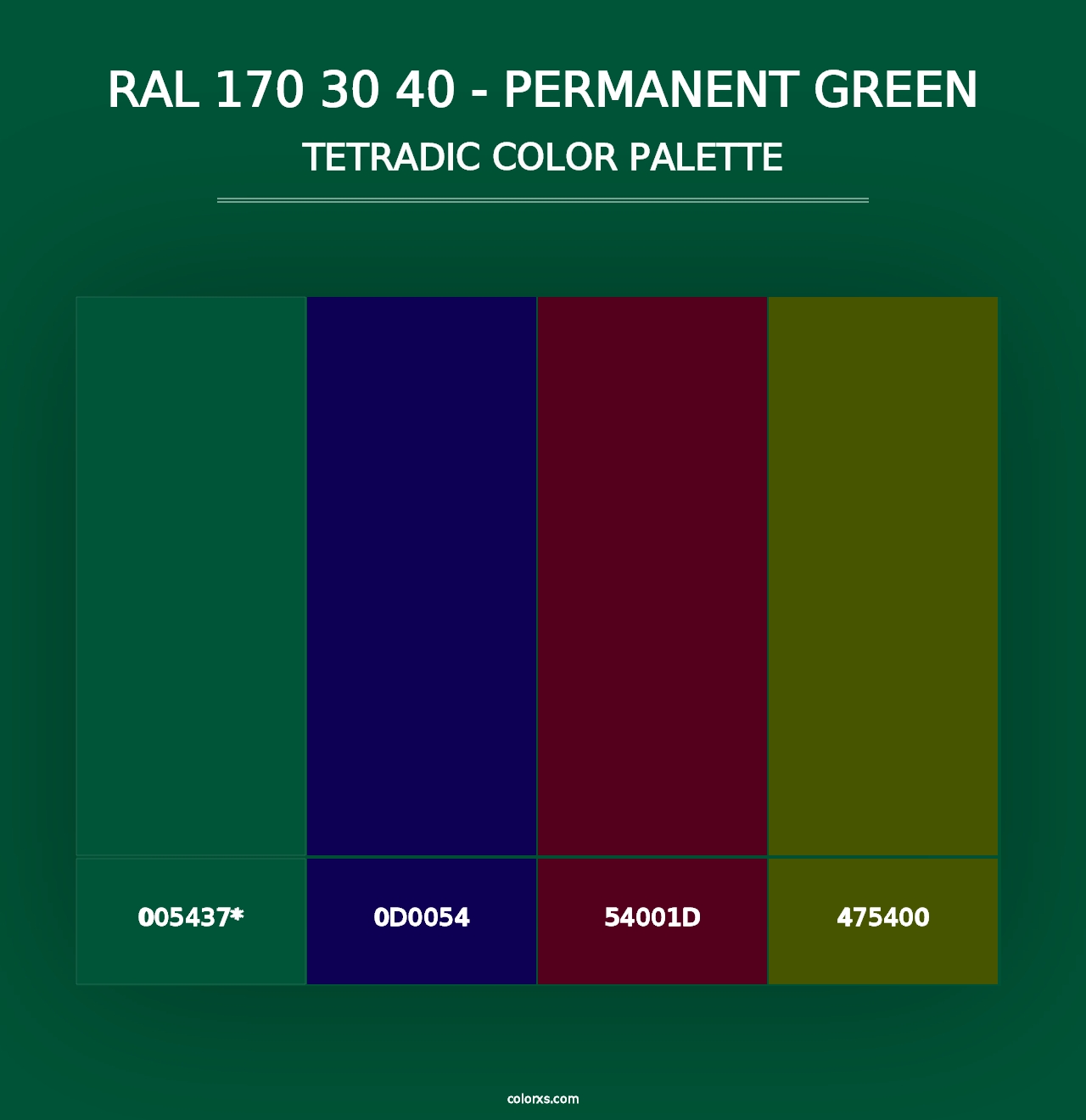 RAL 170 30 40 - Permanent Green - Tetradic Color Palette