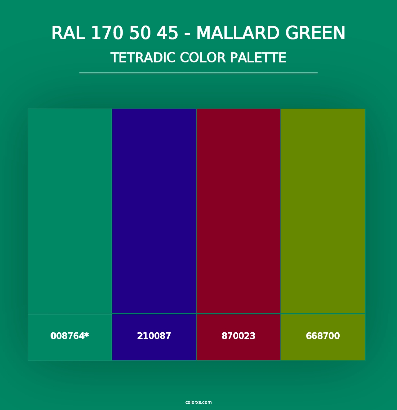 RAL 170 50 45 - Mallard Green - Tetradic Color Palette