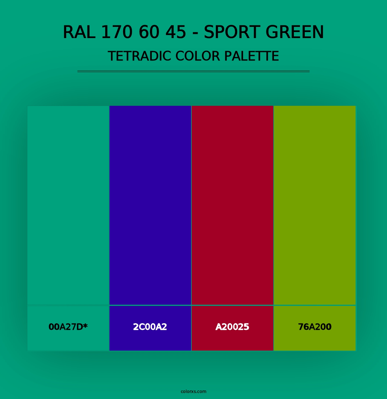 RAL 170 60 45 - Sport Green - Tetradic Color Palette