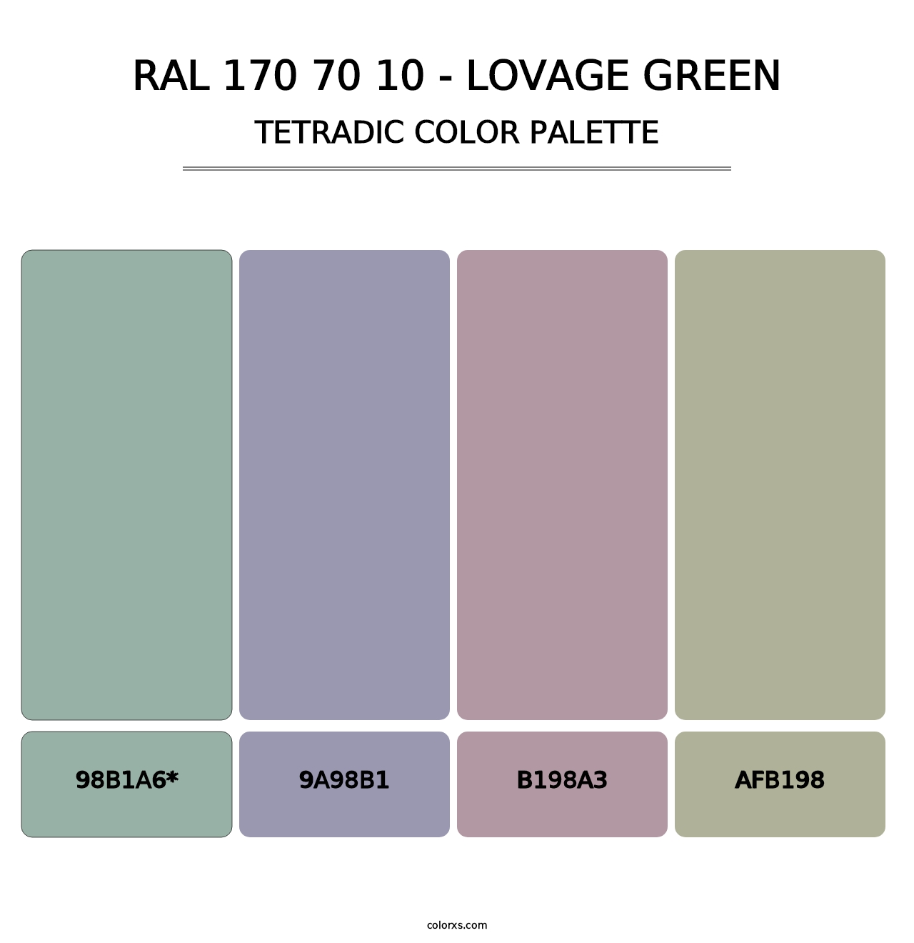 RAL 170 70 10 - Lovage Green - Tetradic Color Palette