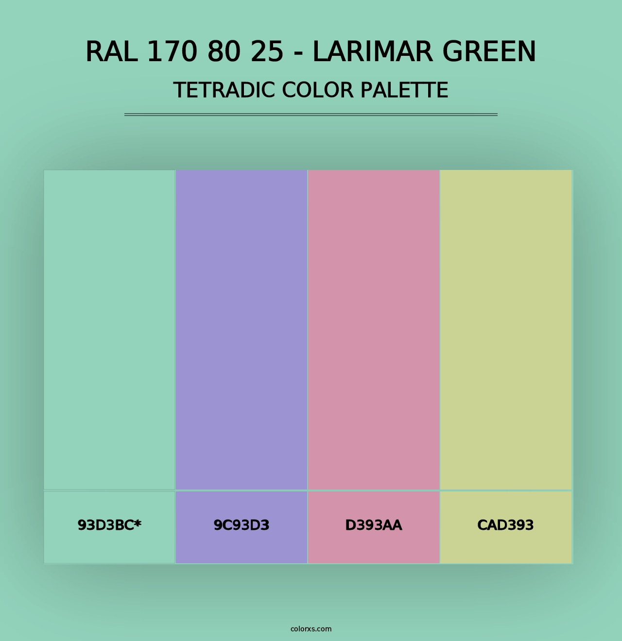 RAL 170 80 25 - Larimar Green - Tetradic Color Palette