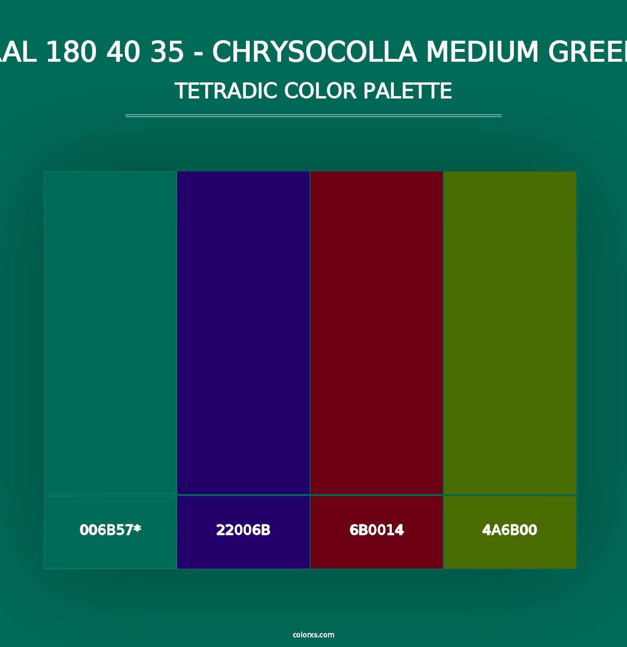 RAL 180 40 35 - Chrysocolla Medium Green - Tetradic Color Palette