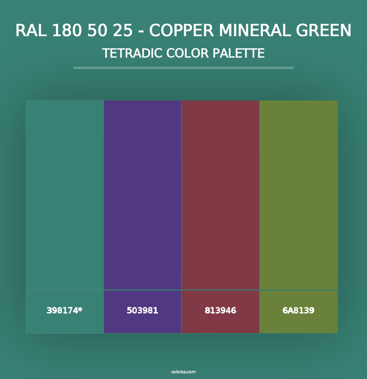 RAL 180 50 25 - Copper Mineral Green - Tetradic Color Palette