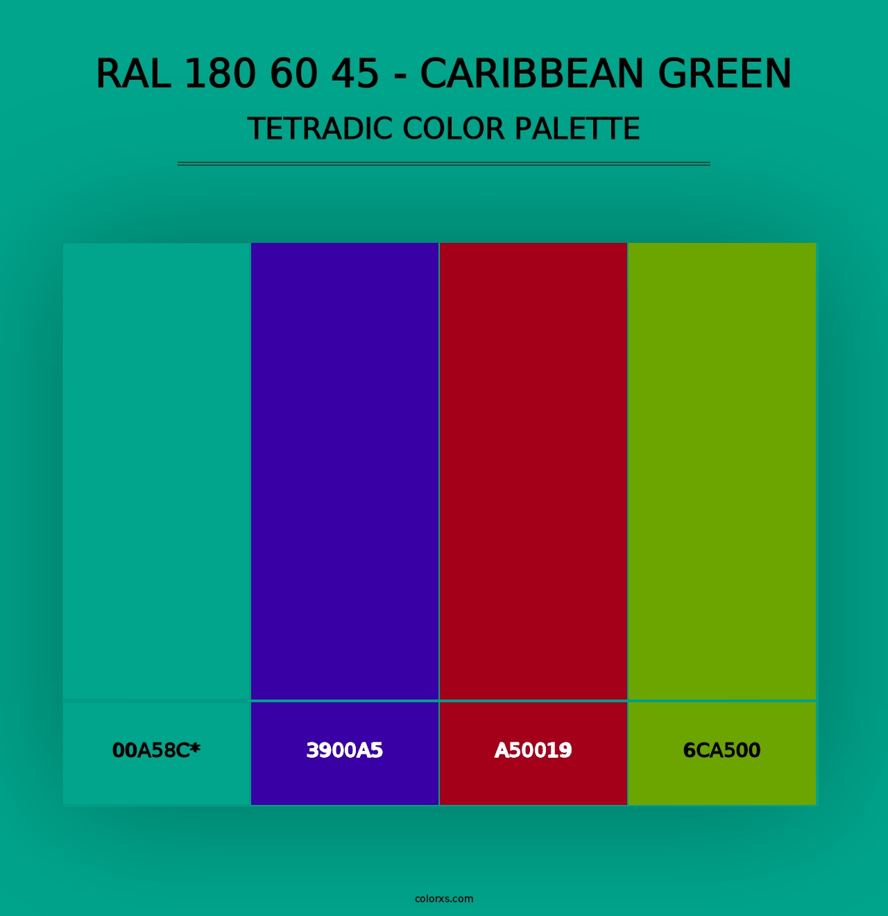 RAL 180 60 45 - Caribbean Green - Tetradic Color Palette