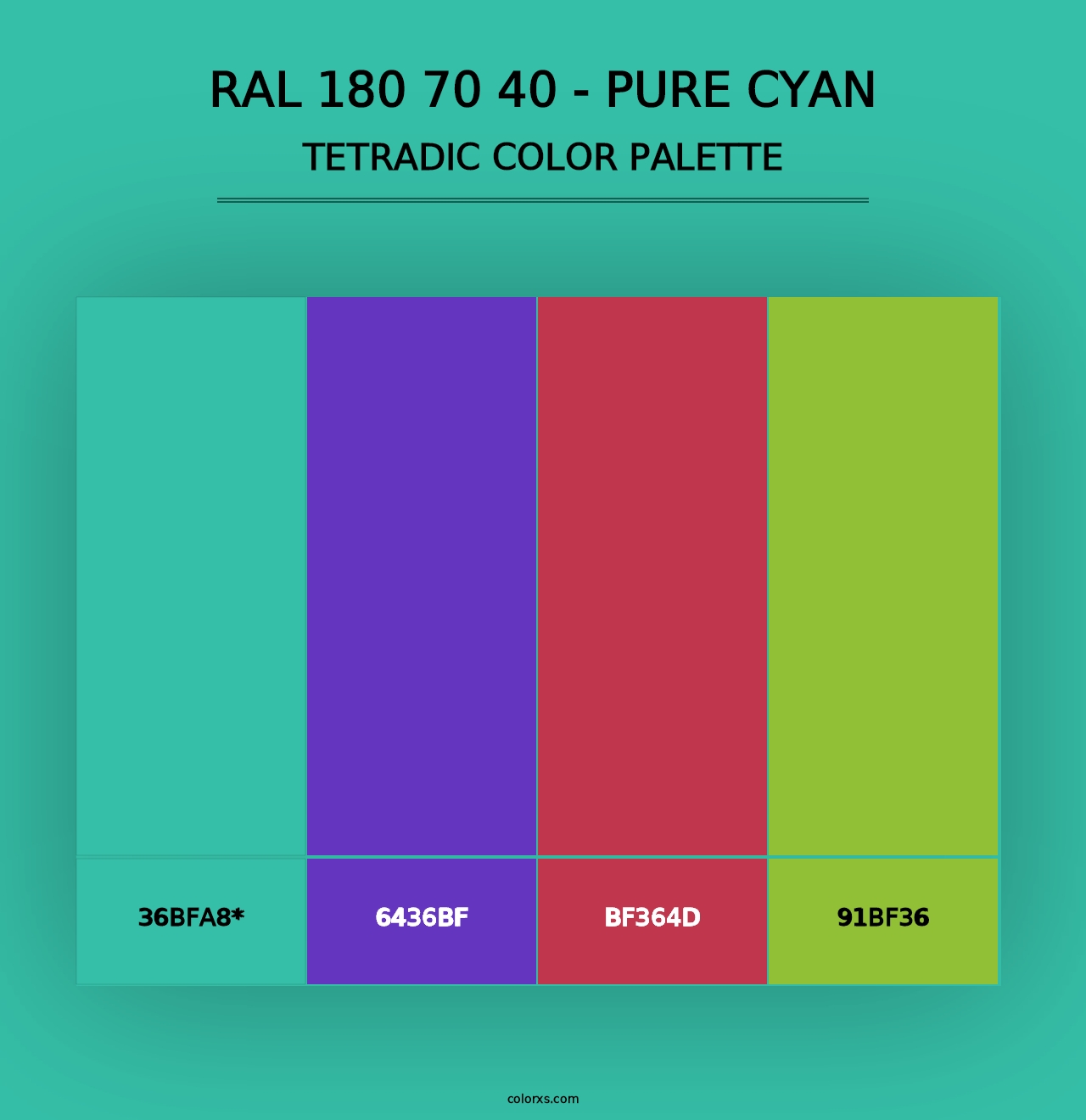 RAL 180 70 40 - Pure Cyan - Tetradic Color Palette