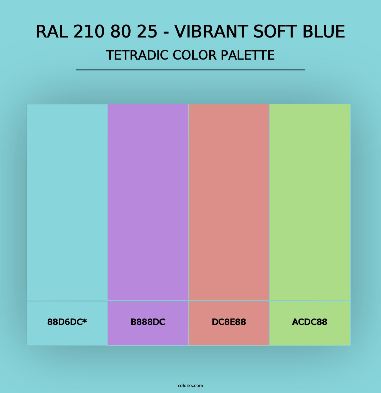 RAL 210 80 25 - Vibrant Soft Blue - Tetradic Color Palette