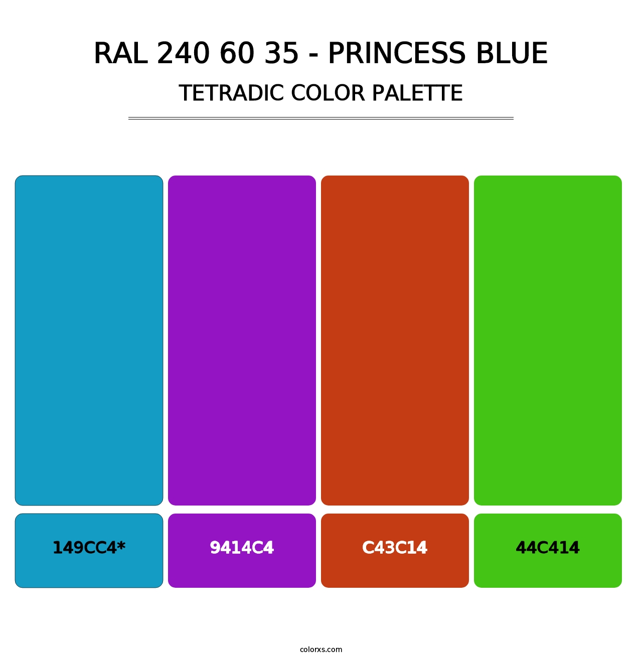 RAL 240 60 35 - Princess Blue - Tetradic Color Palette