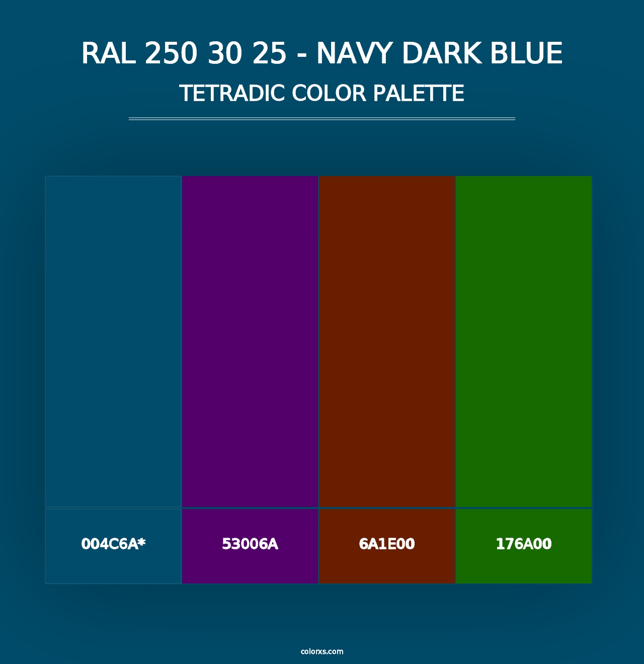 RAL 250 30 25 - Navy Dark Blue - Tetradic Color Palette