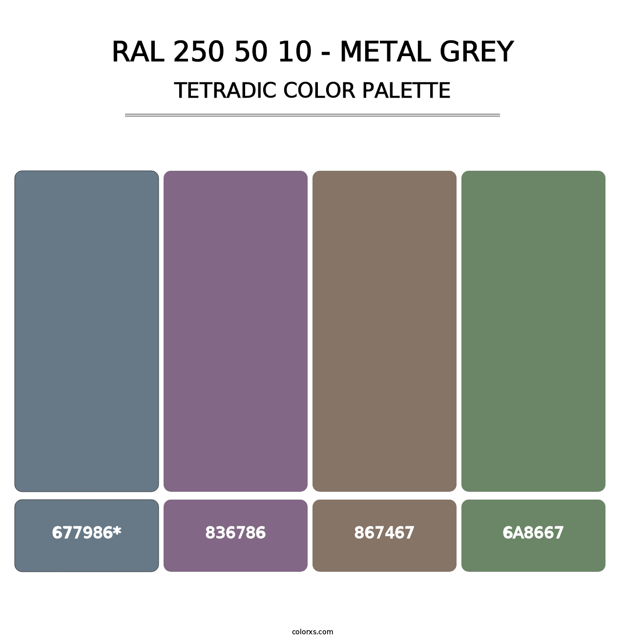 RAL 250 50 10 - Metal Grey - Tetradic Color Palette