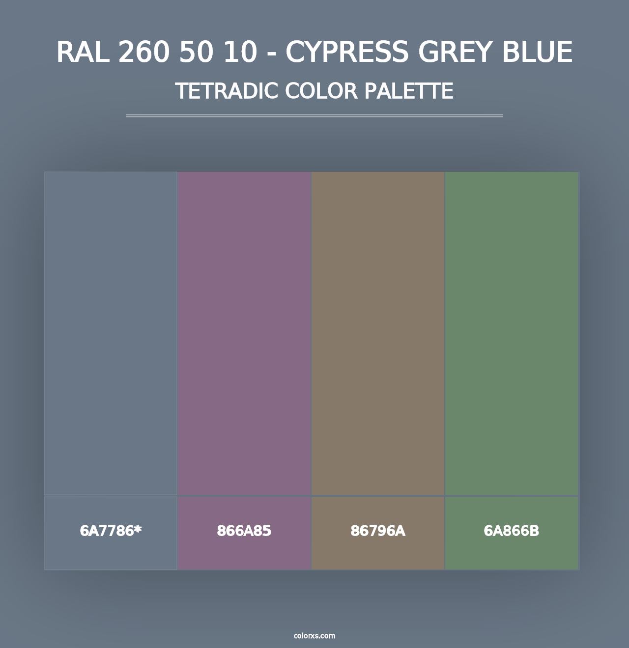 RAL 260 50 10 - Cypress Grey Blue - Tetradic Color Palette