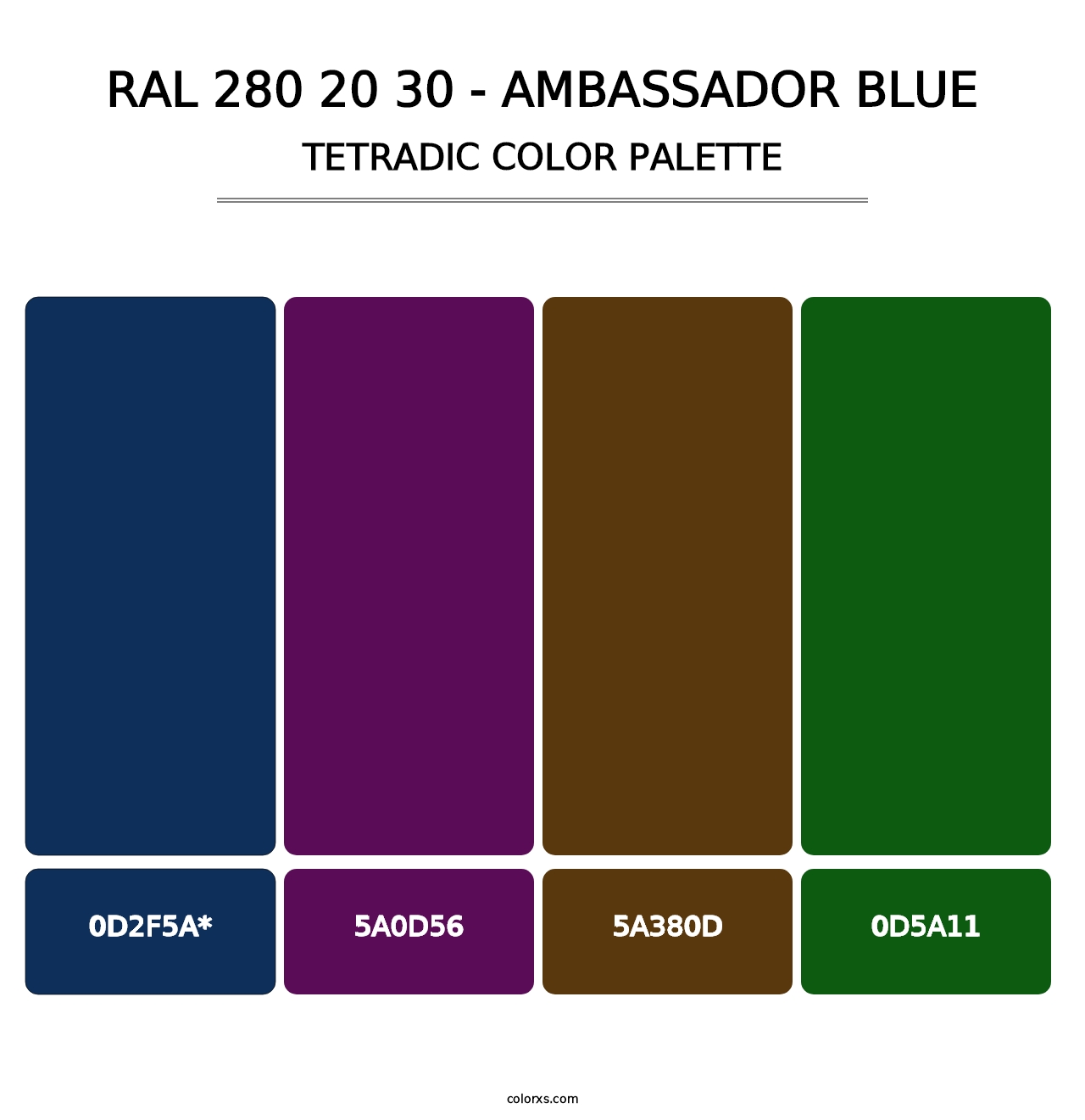 RAL 280 20 30 - Ambassador Blue - Tetradic Color Palette