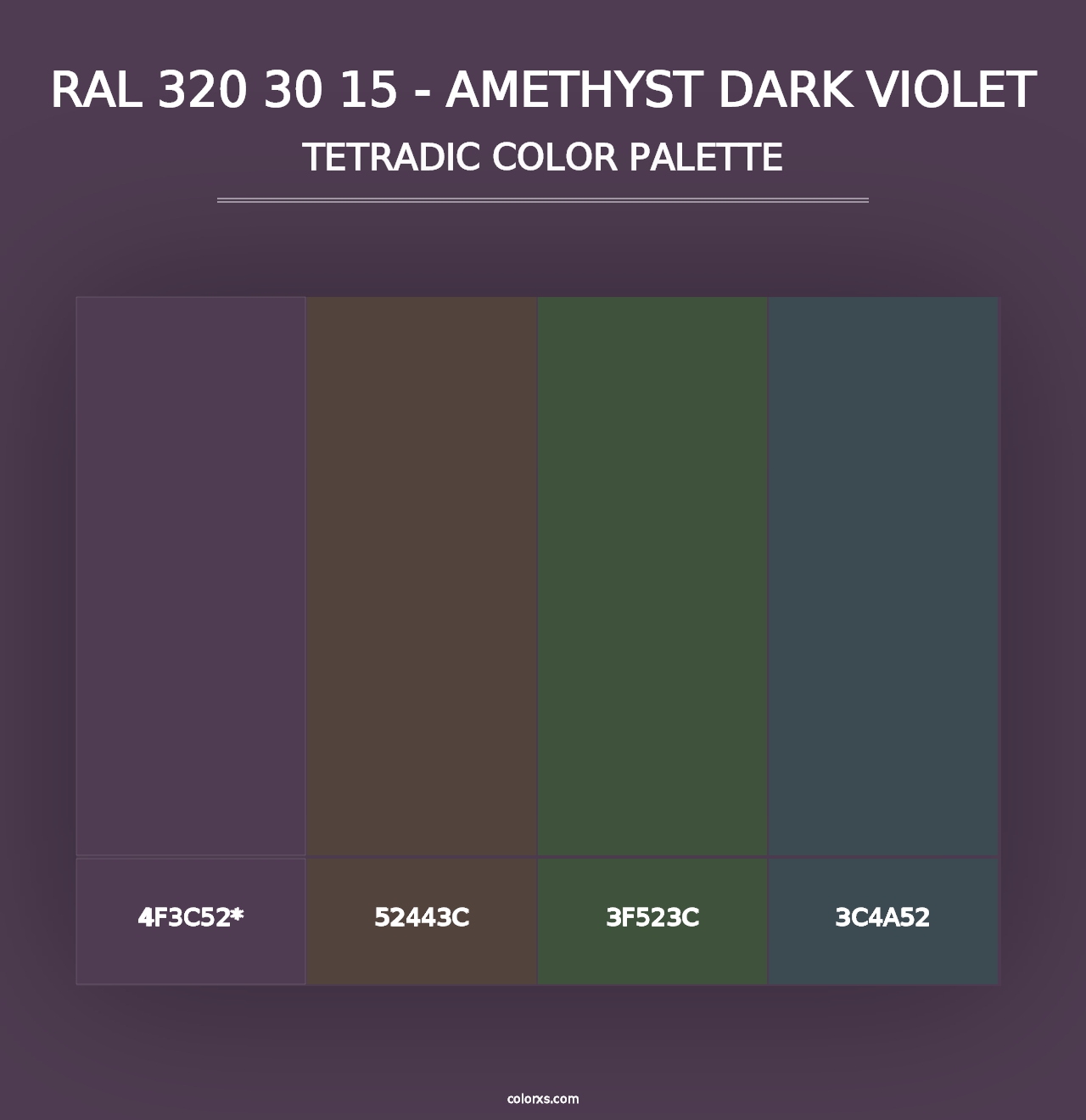 RAL 320 30 15 - Amethyst Dark Violet - Tetradic Color Palette