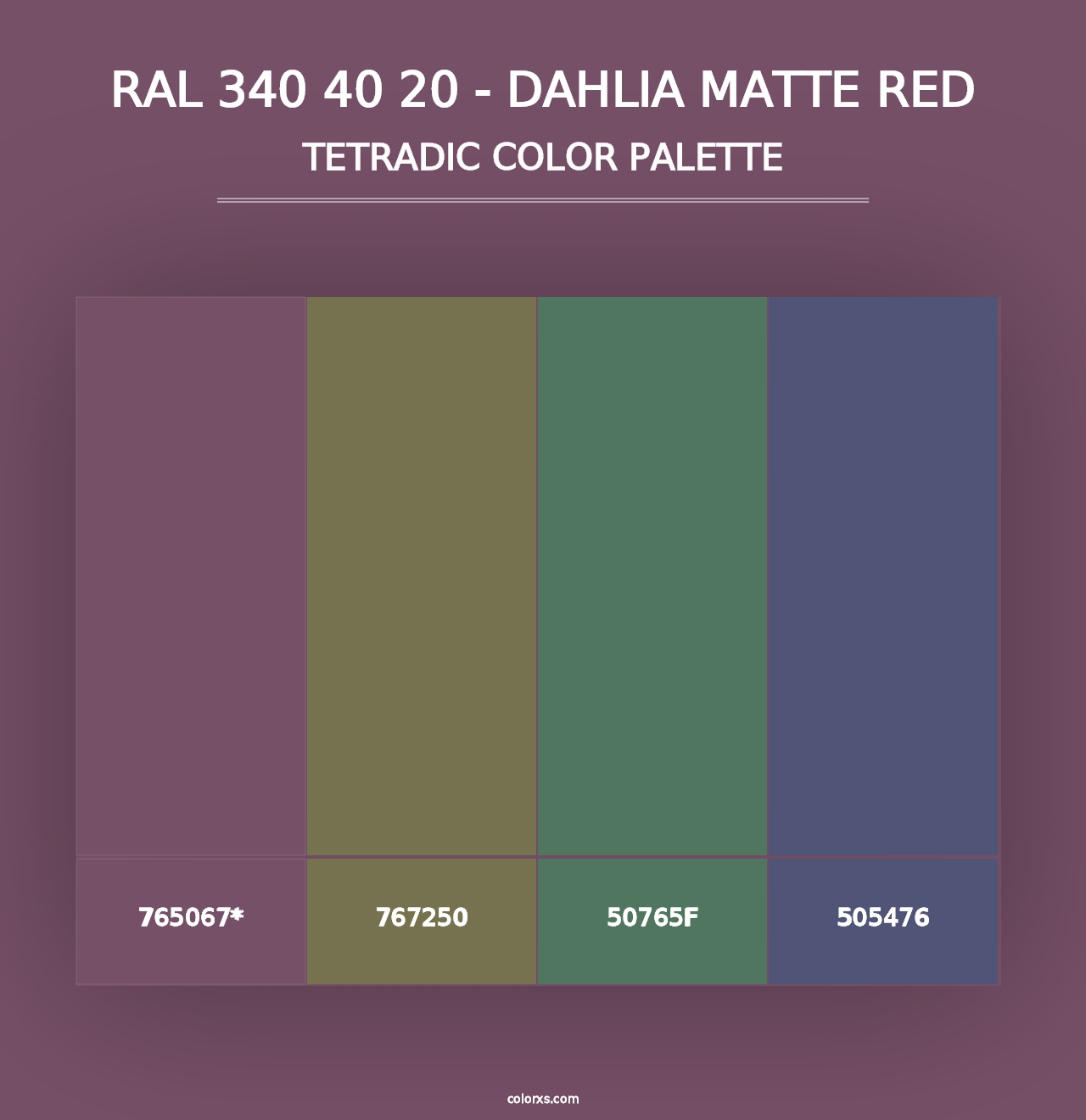 RAL 340 40 20 - Dahlia Matte Red - Tetradic Color Palette