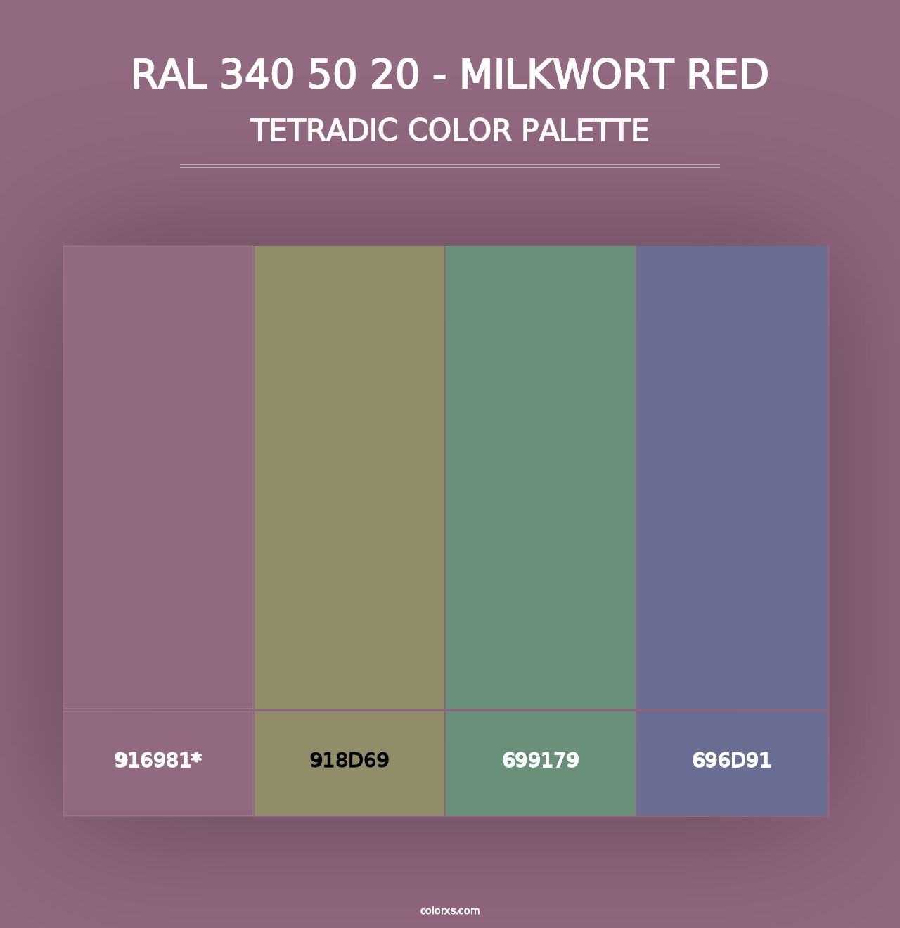 RAL 340 50 20 - Milkwort Red - Tetradic Color Palette