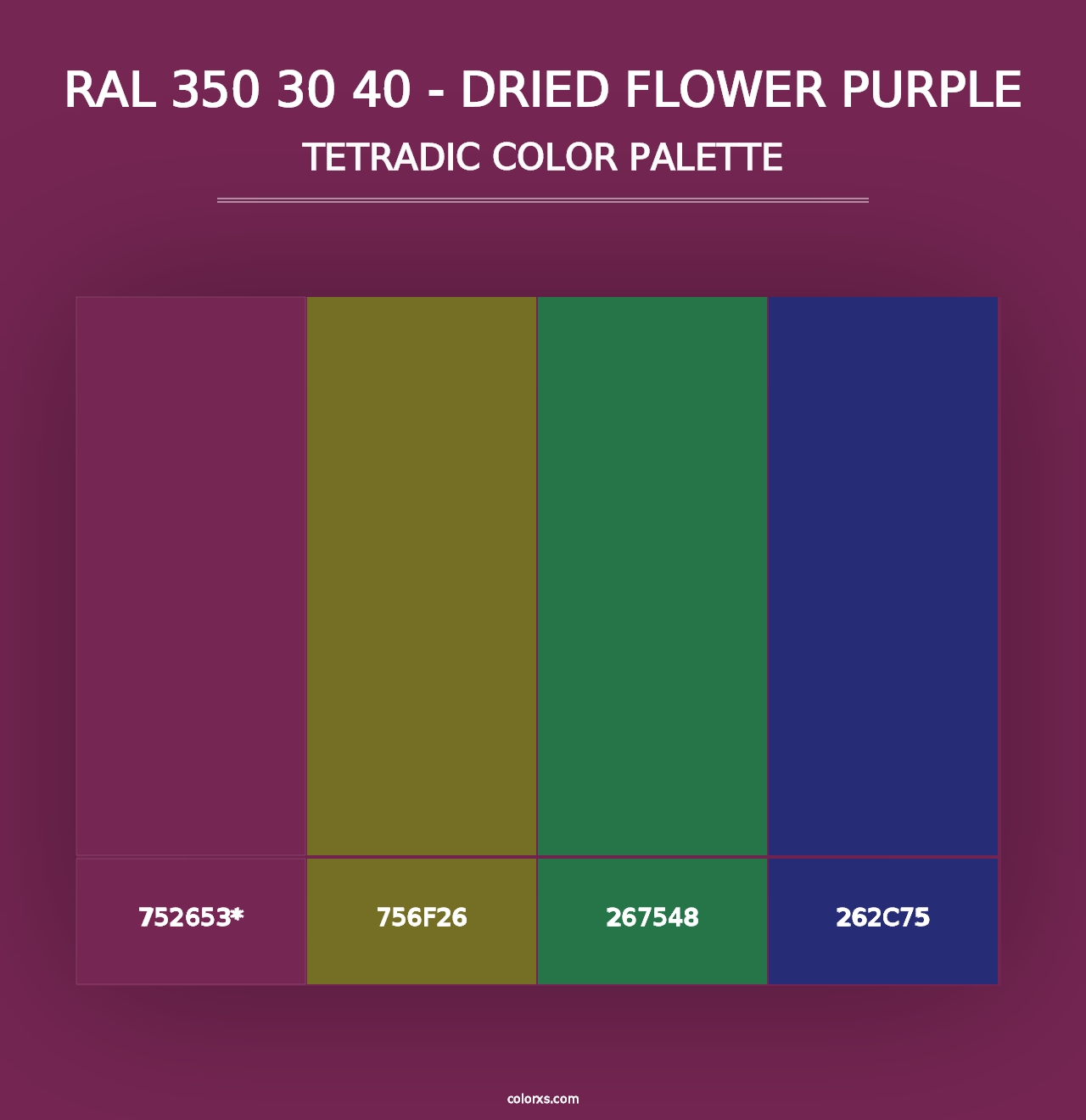 RAL 350 30 40 - Dried Flower Purple - Tetradic Color Palette