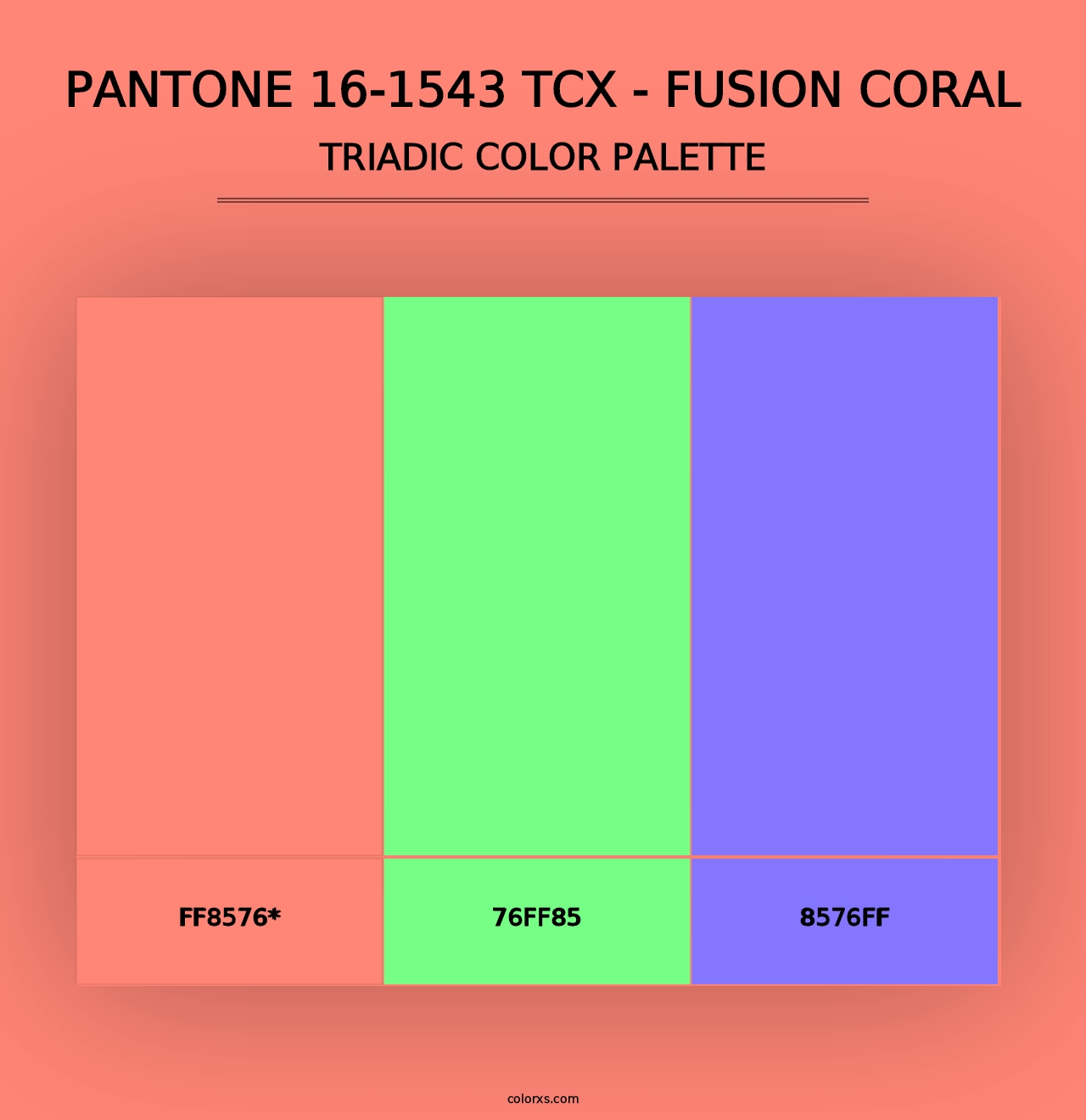 PANTONE 16-1543 TCX - Fusion Coral - Triadic Color Palette