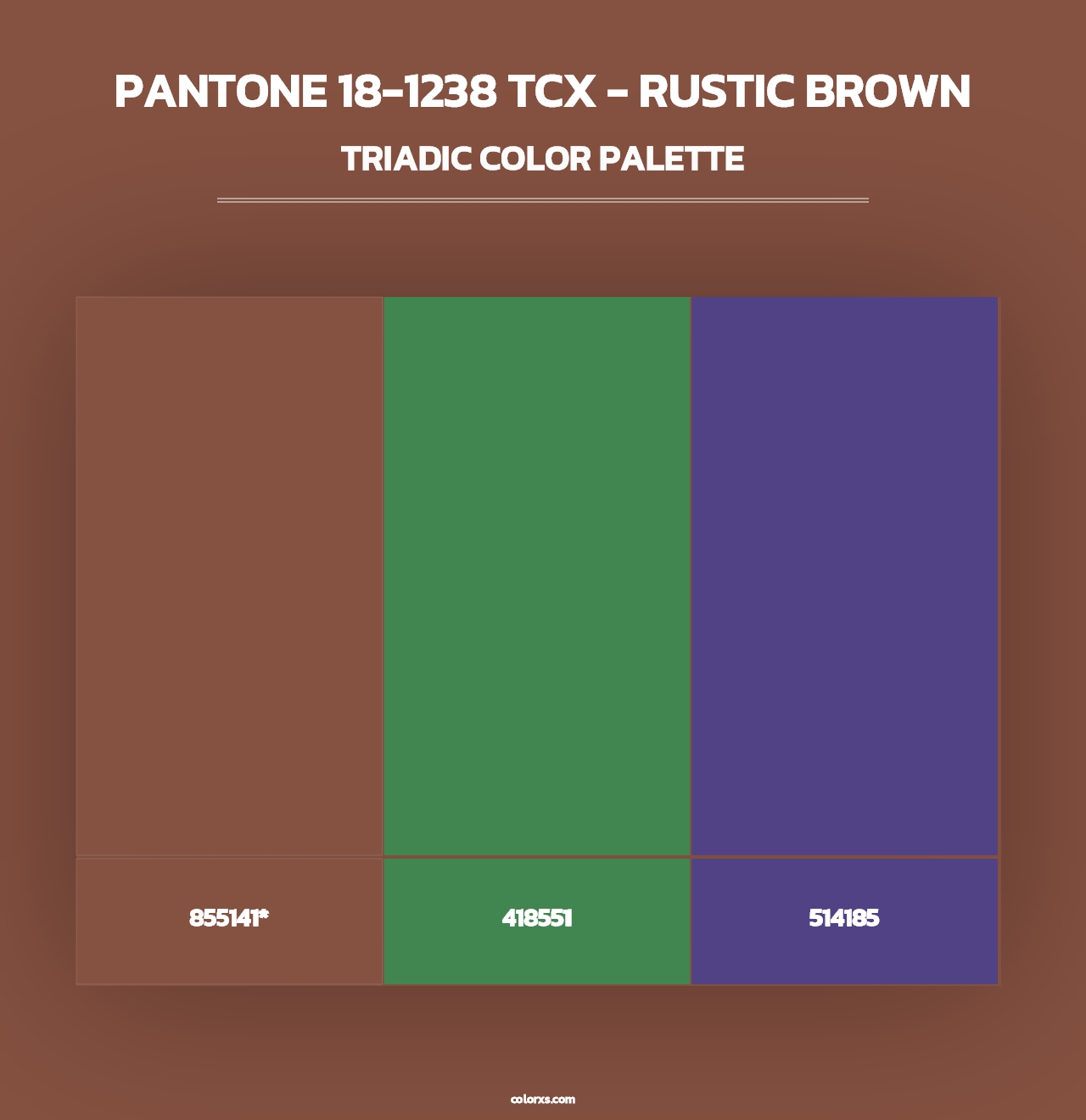 PANTONE 18-1238 TCX - Rustic Brown - Triadic Color Palette