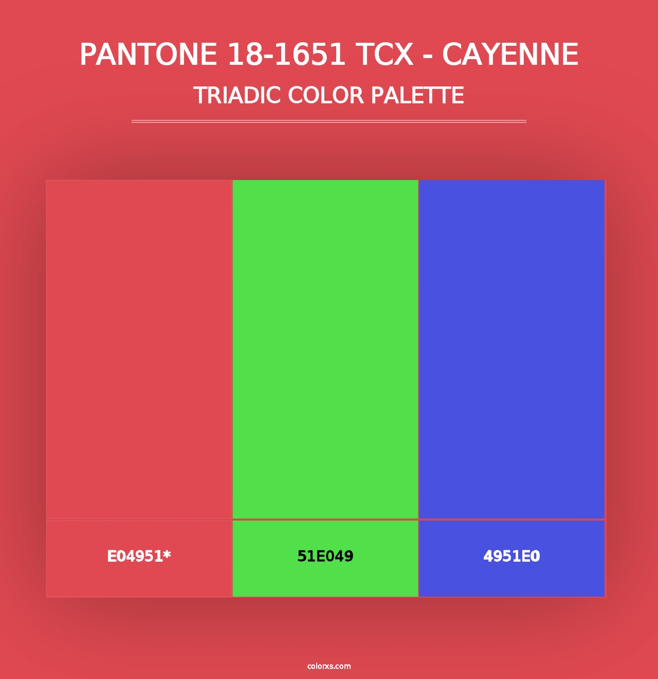 PANTONE 18-1651 TCX - Cayenne - Triadic Color Palette