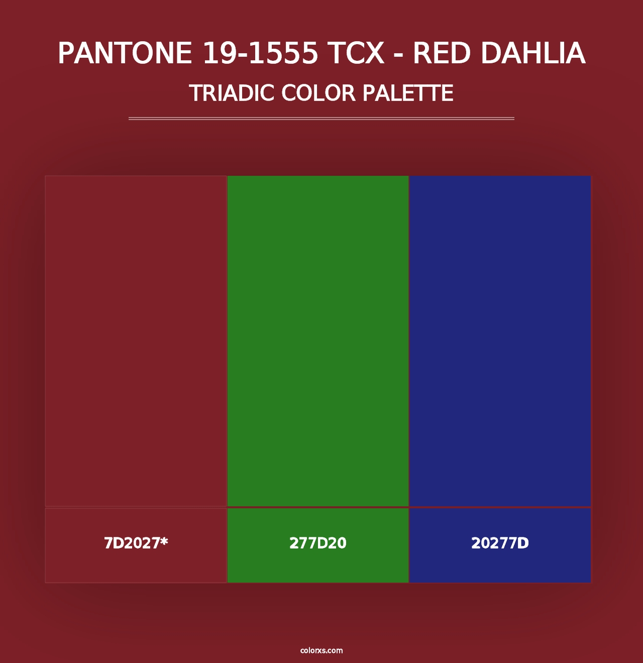 PANTONE 19-1555 TCX - Red Dahlia - Triadic Color Palette