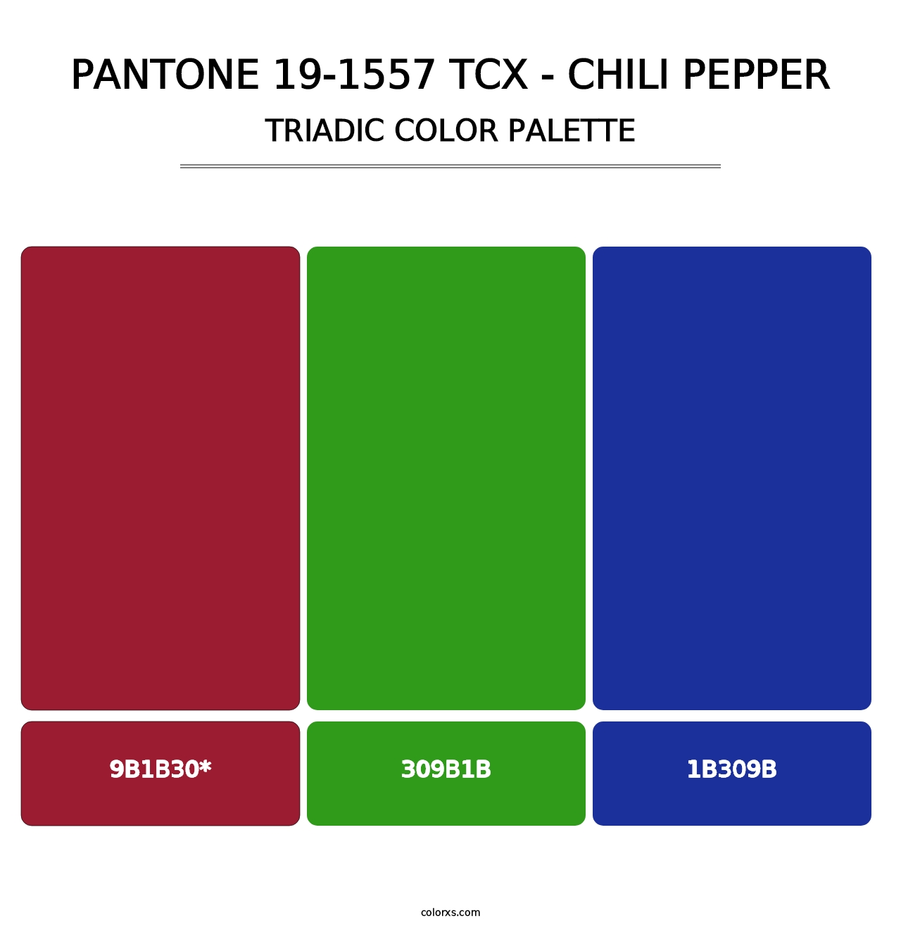 PANTONE 19-1557 TCX - Chili Pepper - Triadic Color Palette