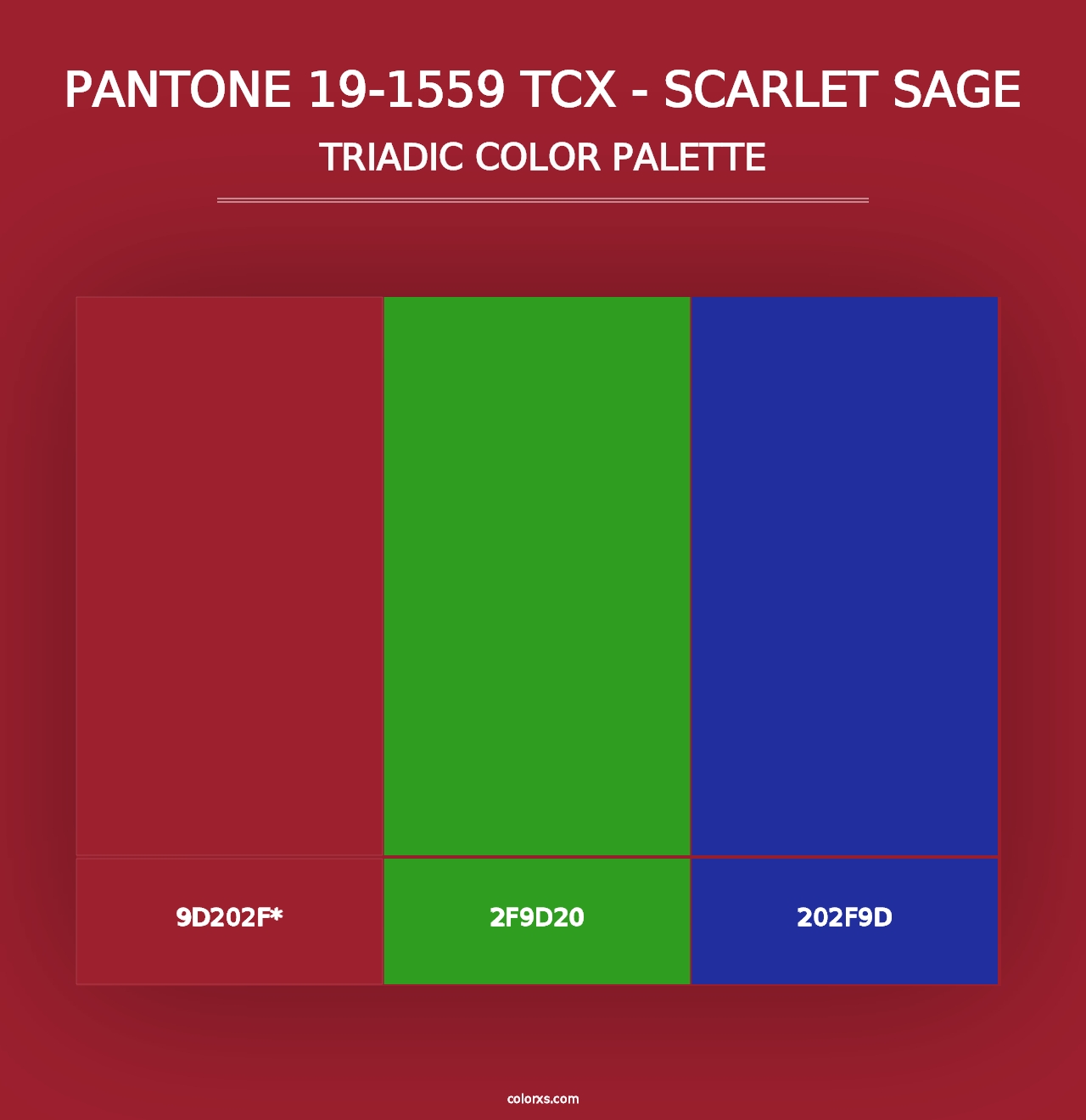 PANTONE 19-1559 TCX - Scarlet Sage - Triadic Color Palette