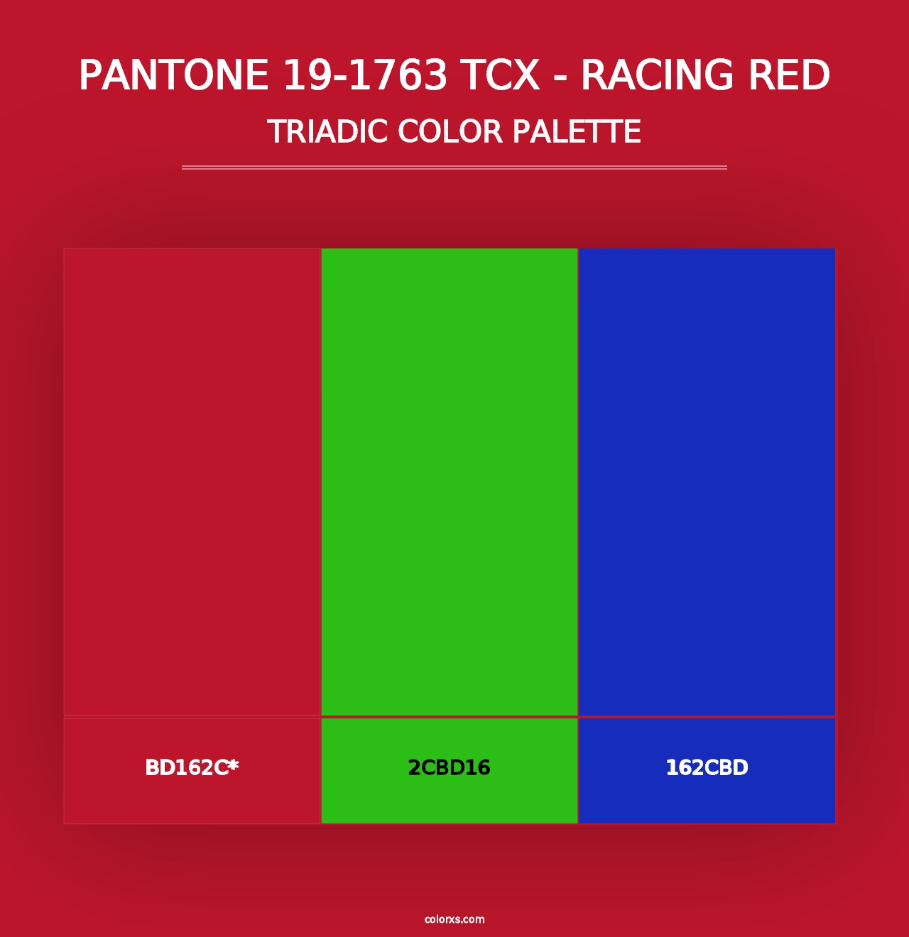 PANTONE 19-1763 TCX - Racing Red - Triadic Color Palette