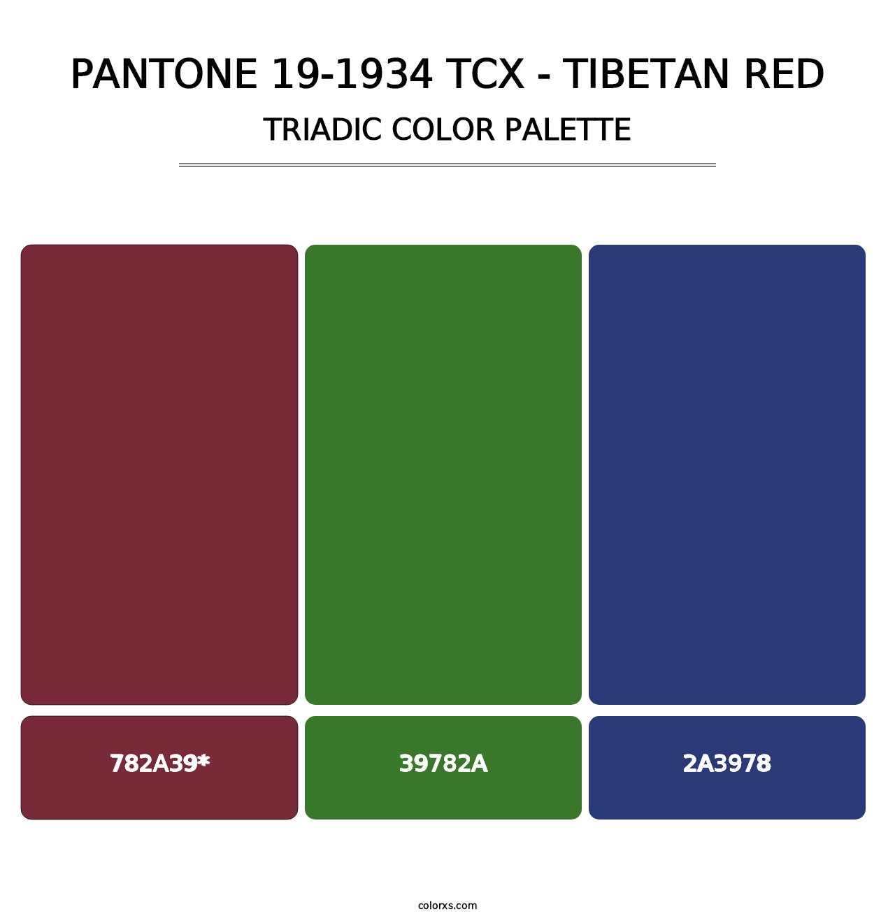 PANTONE 19-1934 TCX - Tibetan Red - Triadic Color Palette